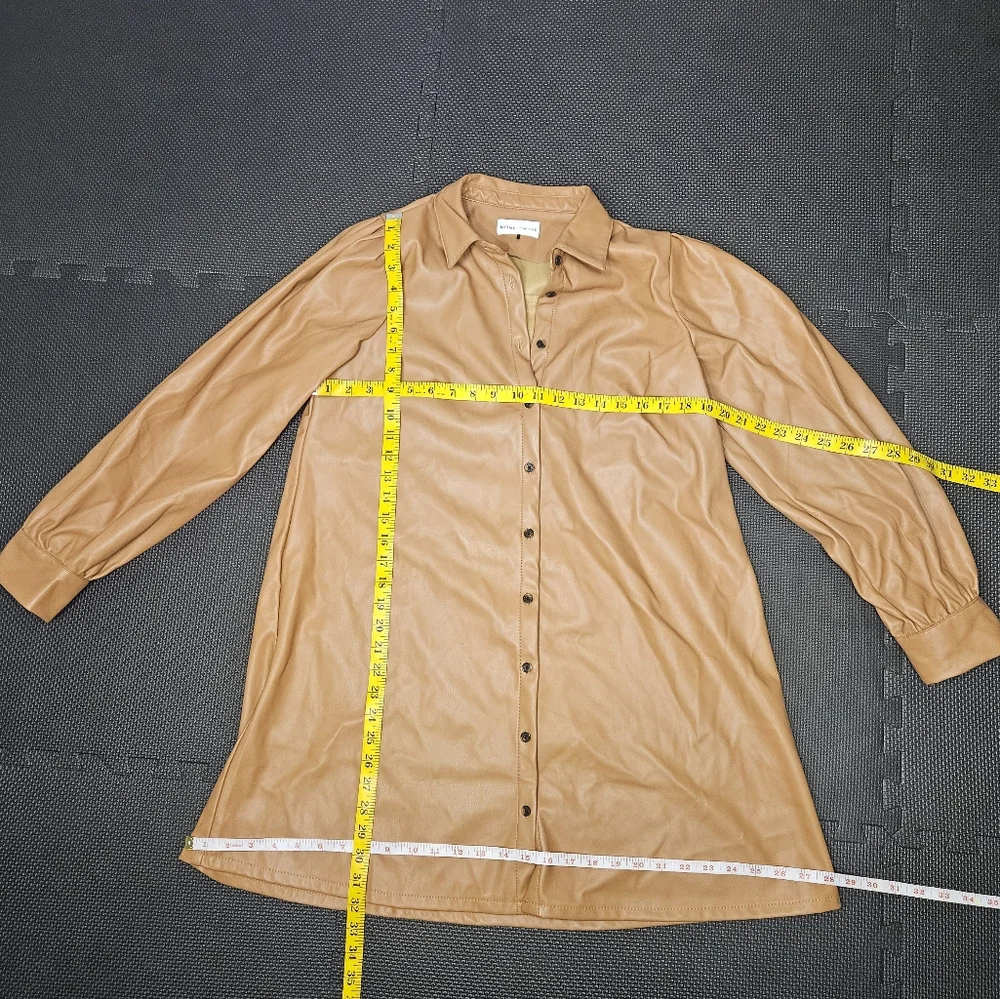 Lefties Faux Leather Tan Button Down Dress - Picture 3 of 5